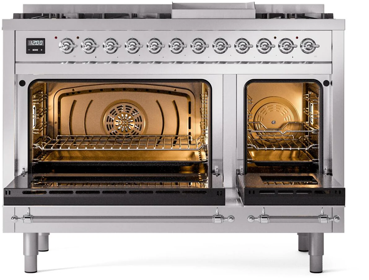 Ilve UP48FNMPSSC Nostalgie Ii 48 Inch Dual Fuel Natural Gas Freestanding Range In Stainless Steel With Chrome Trim - Image 3