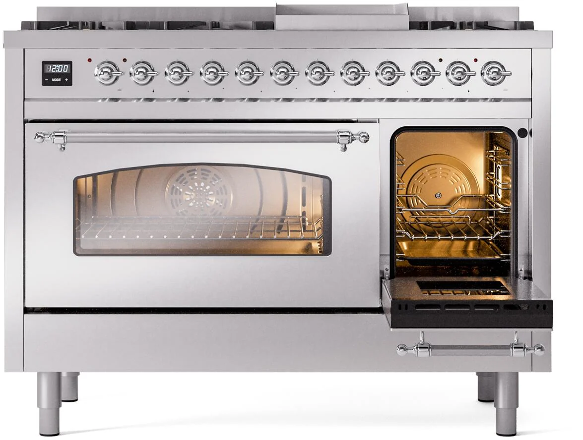 Ilve UP48FNMPSSCLP Nostalgie Ii 48 Inch Dual Fuel Liquid Propane Freestanding Range In Stainless Steel With Chrome Trim - Image 5