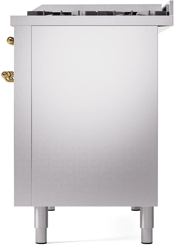 Ilve UP48FNMPSSG Nostalgie Ii 48 Inch Dual Fuel Natural Gas Freestanding Range In Stainless Steel With Brass Trim - Image 9
