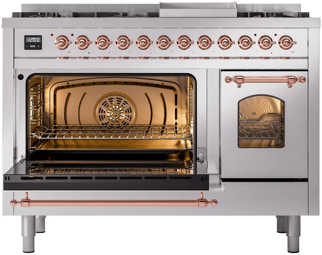 Ilve UP48FNMPSSP Nostalgie Ii 48 Inch Dual Fuel Natural Gas Freestanding Range In Stainless Steel With Copper Trim - Image 4