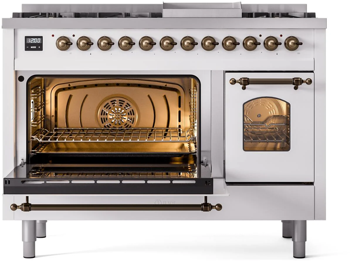 Ilve UP48FNMPWHBLP Nostalgie Ii 48 Inch Dual Fuel Liquid Propane Freestanding Range In White With Bronze Trim - Image 4