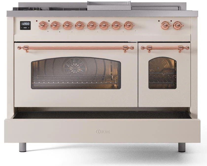 Ilve UP48FSNMPAWP Nostalgie Ii 48 Inch Dual Fuel Natural Gas Freestanding Range In Antique White With Copper Trim - Image 6