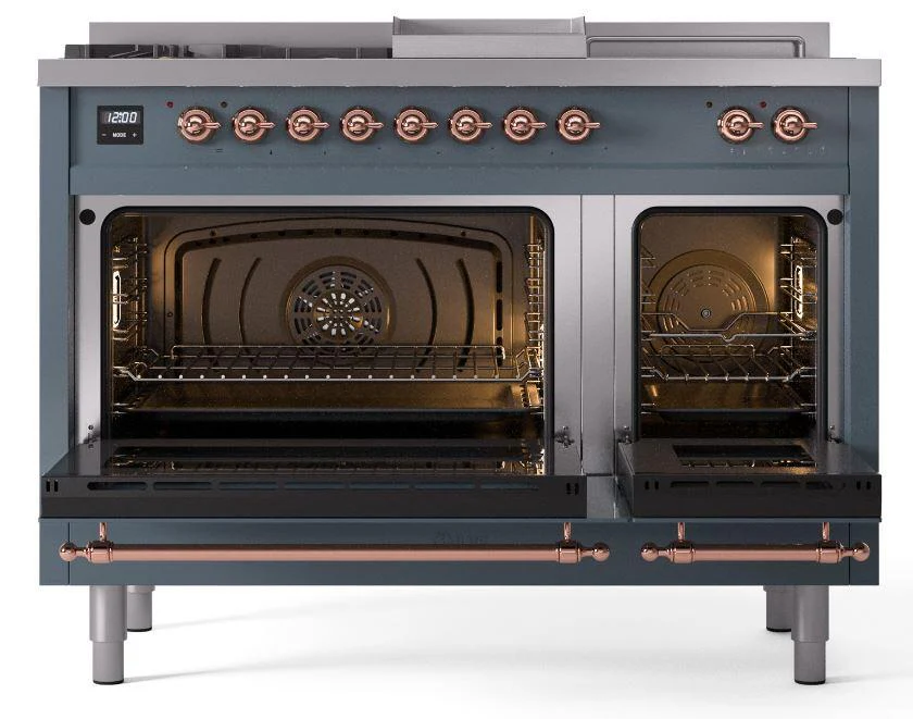 Ilve UP48FSNMPBGPLP Nostalgie Ii 48 Inch Dual Fuel Liquid Propane Freestanding Range In Blue Grey With Copper Trim - Image 5