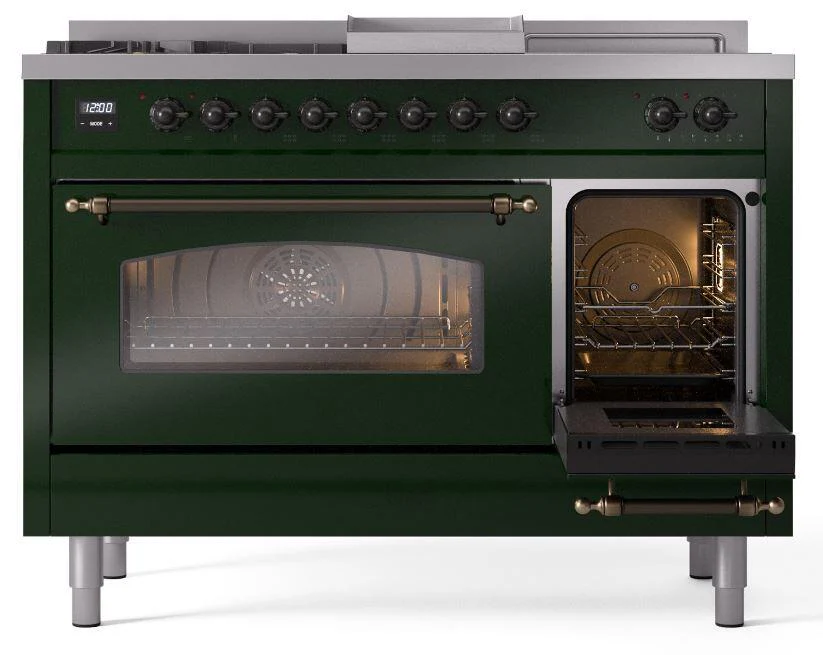 Ilve UP48FSNMPEGB Nostalgie Ii 48 Inch Dual Fuel Natural Gas Freestanding Range In Emerald Green With Bronze Trim - Image 4