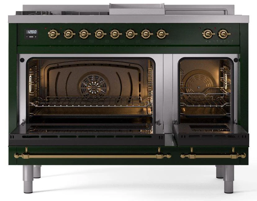 Ilve UP48FSNMPEGGLP Nostalgie Ii 48 Inch Dual Fuel Liquid Propane Freestanding Range In Emerald Green With Brass Trim - Image 5