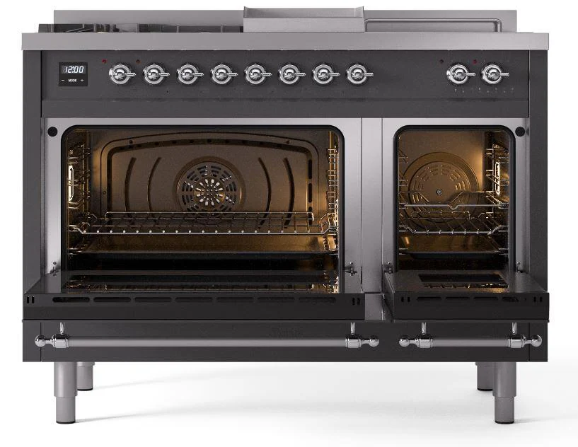 Ilve UP48FSNMPMGC Nostalgie Ii 48 Inch Dual Fuel Natural Gas Freestanding Range In Matte Graphite With Chrome Trim - Image 5