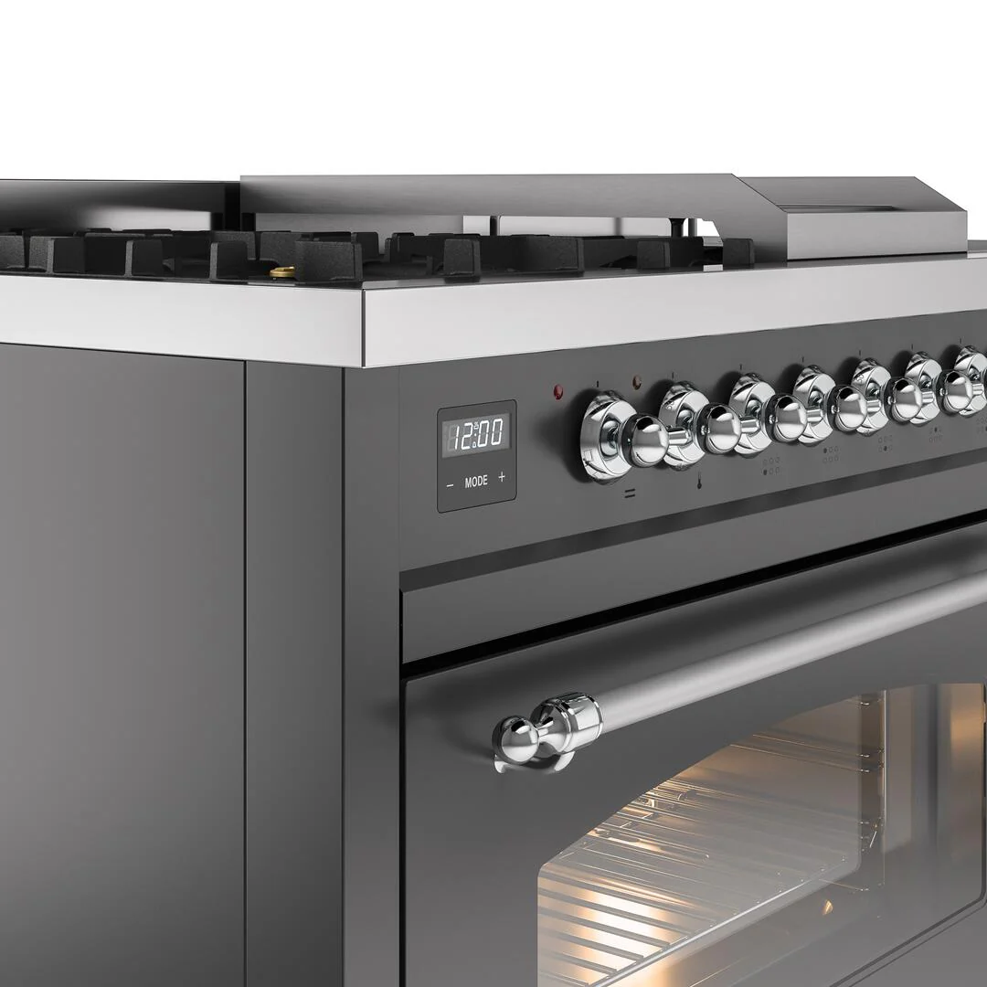 Ilve UP48FSNMPMGC Nostalgie Ii 48 Inch Dual Fuel Natural Gas Freestanding Range In Matte Graphite With Chrome Trim - Image 7