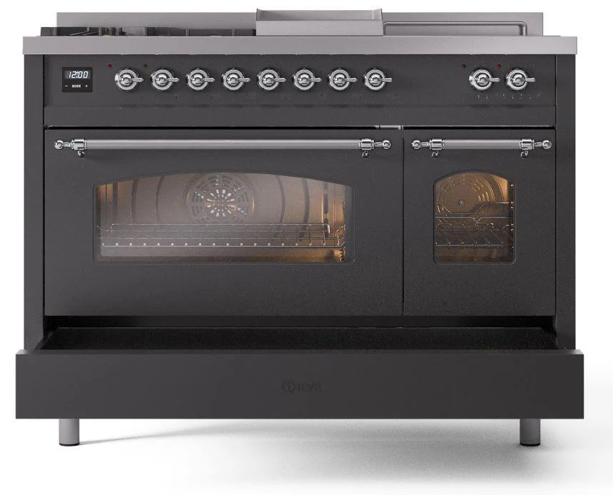 Ilve UP48FSNMPMGCLP Nostalgie Ii 48 Inch Dual Fuel Liquid Propane Freestanding Range In Matte Graphite With Chrome Trim - Image 6