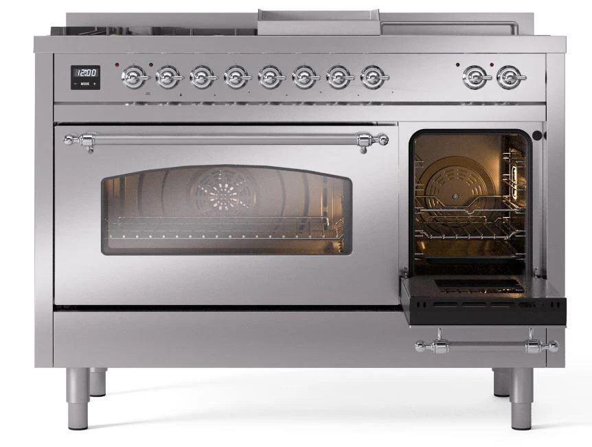 Ilve UP48FSNMPSSCLP Nostalgie Ii 48 Inch Dual Fuel Liquid Propane Freestanding Range In Stainless Steel With Chrome Trim - Image 4