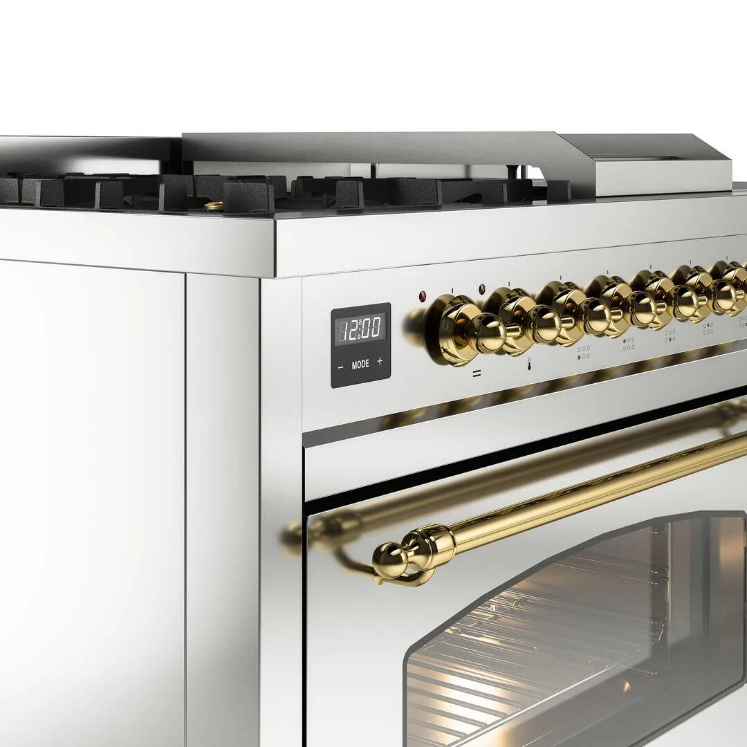 Ilve UP48FSNMPSSG Nostalgie Ii 48 Inch Dual Fuel Natural Gas Freestanding Range In Stainless Steel With Brass Trim - Image 7