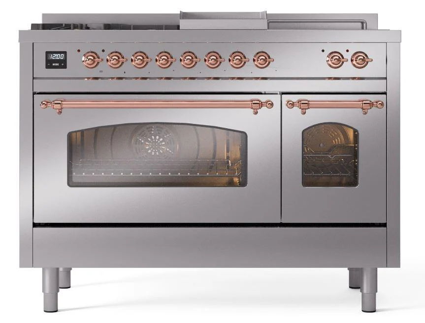 Ilve UP48FSNMPSSP Nostalgie Ii 48 Inch Dual Fuel Natural Gas Freestanding Range In Stainless Steel With Copper Trim - Image 2