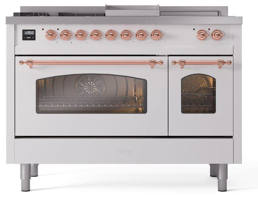 Ilve UP48FSNMPWHPLP Nostalgie Ii 48 Inch Dual Fuel Liquid Propane Freestanding Range In White With Copper Trim - Image 2