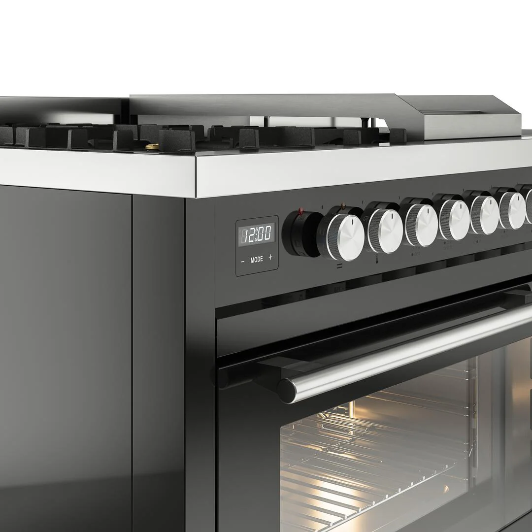 Ilve UP48FSWMPBK Professional Plus Ii 48 Inch Dual Fuel Natural Gas Freestanding Range In Glossy Black With Trim - Image 7