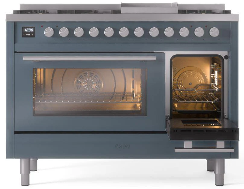 Ilve UP48FWMPBGLP Professional Plus Ii 48 Inch Dual Fuel Liquid Propane Freestanding Range In Blue Grey With Trim - Image 4