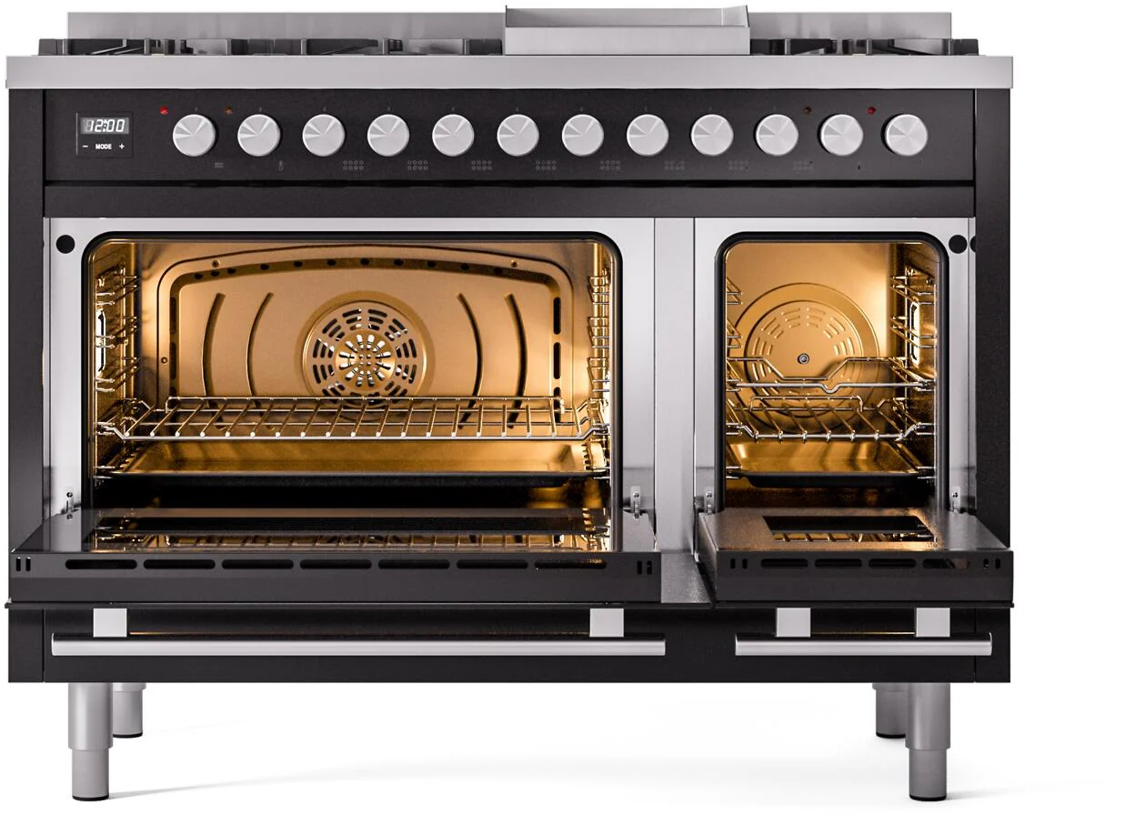 Ilve UP48FWMPBK Professional Plus Ii 48 Inch Dual Fuel Natural Gas Freestanding Range In Glossy Black With Trim - Image 3