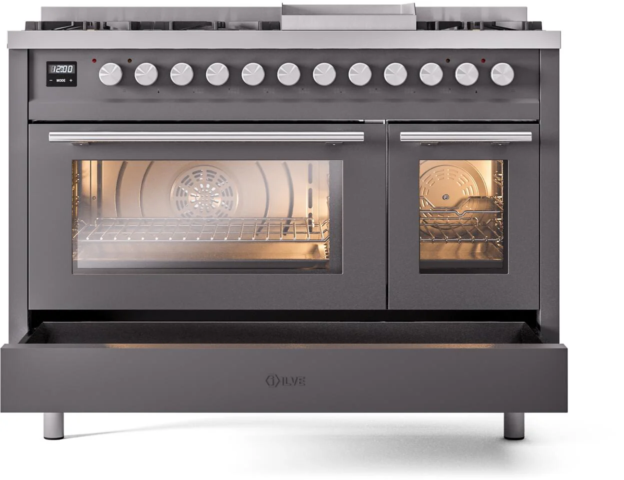 Ilve UP48FWMPMGLP Professional Plus Ii 48 Inch Dual Fuel Liquid Propane Freestanding Range In Matte Graphite With Trim - Image 6