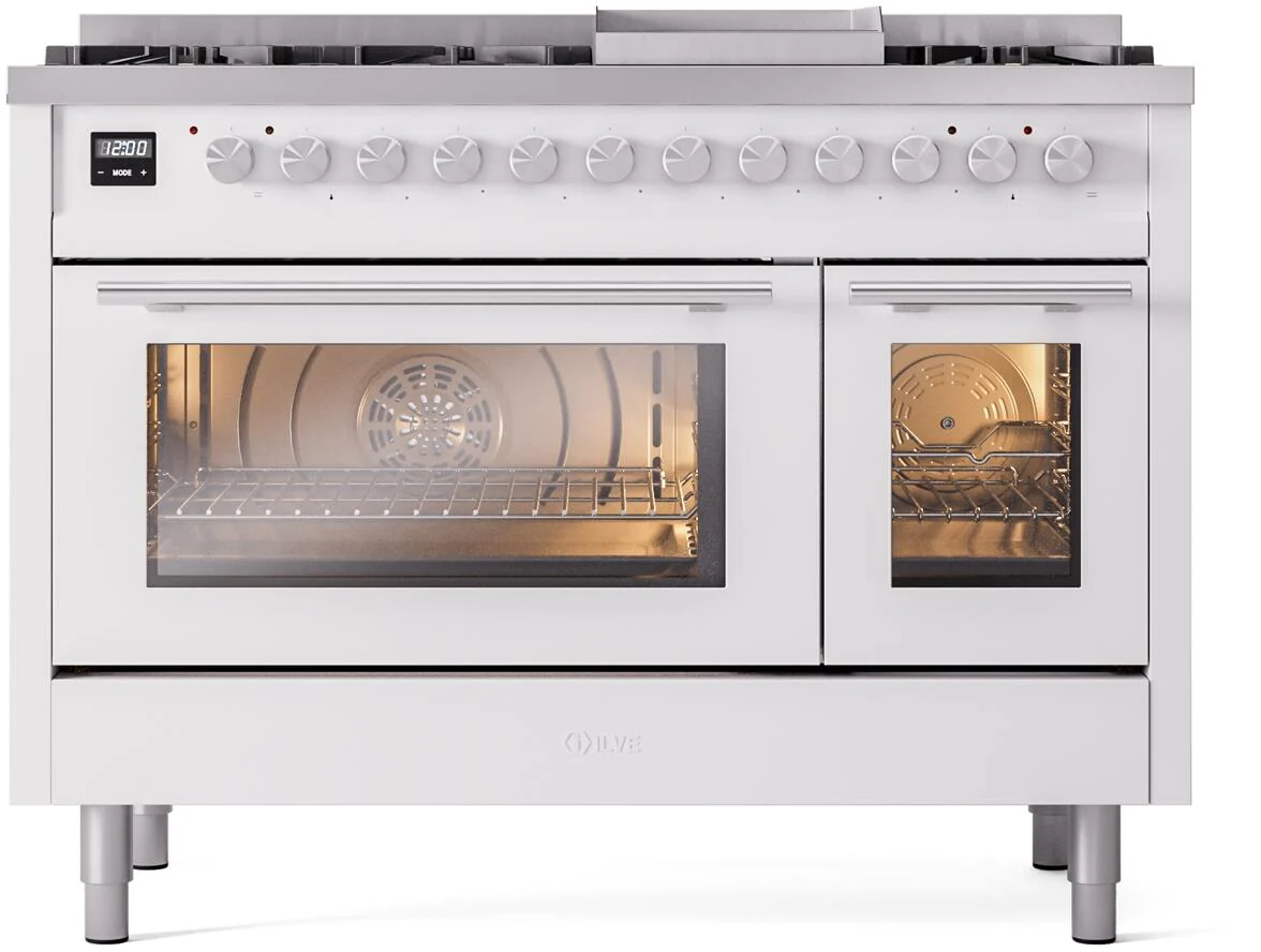 Ilve UP48FWMPWH Professional Plus Ii 48 Inch Dual Fuel Natural Gas Freestanding Range In White With Trim - Image 2
