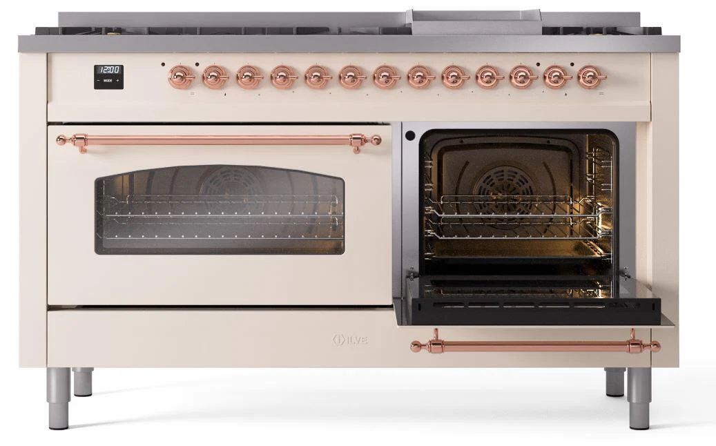 Ilve UP60FNMPAWP Nostalgie Ii 60 Inch Dual Fuel Natural Gas Freestanding Range In Antique White With Copper Trim - Image 4