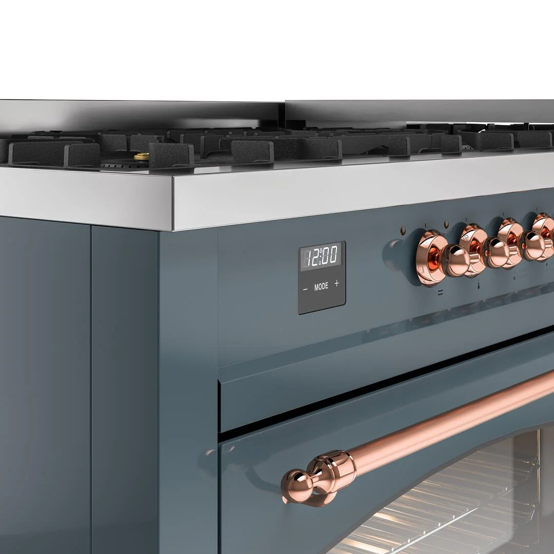 Ilve UP60FNMPBGPLP Nostalgie Ii 60 Inch Dual Fuel Liquid Propane Freestanding Range In Blue Grey With Copper Trim - Image 7