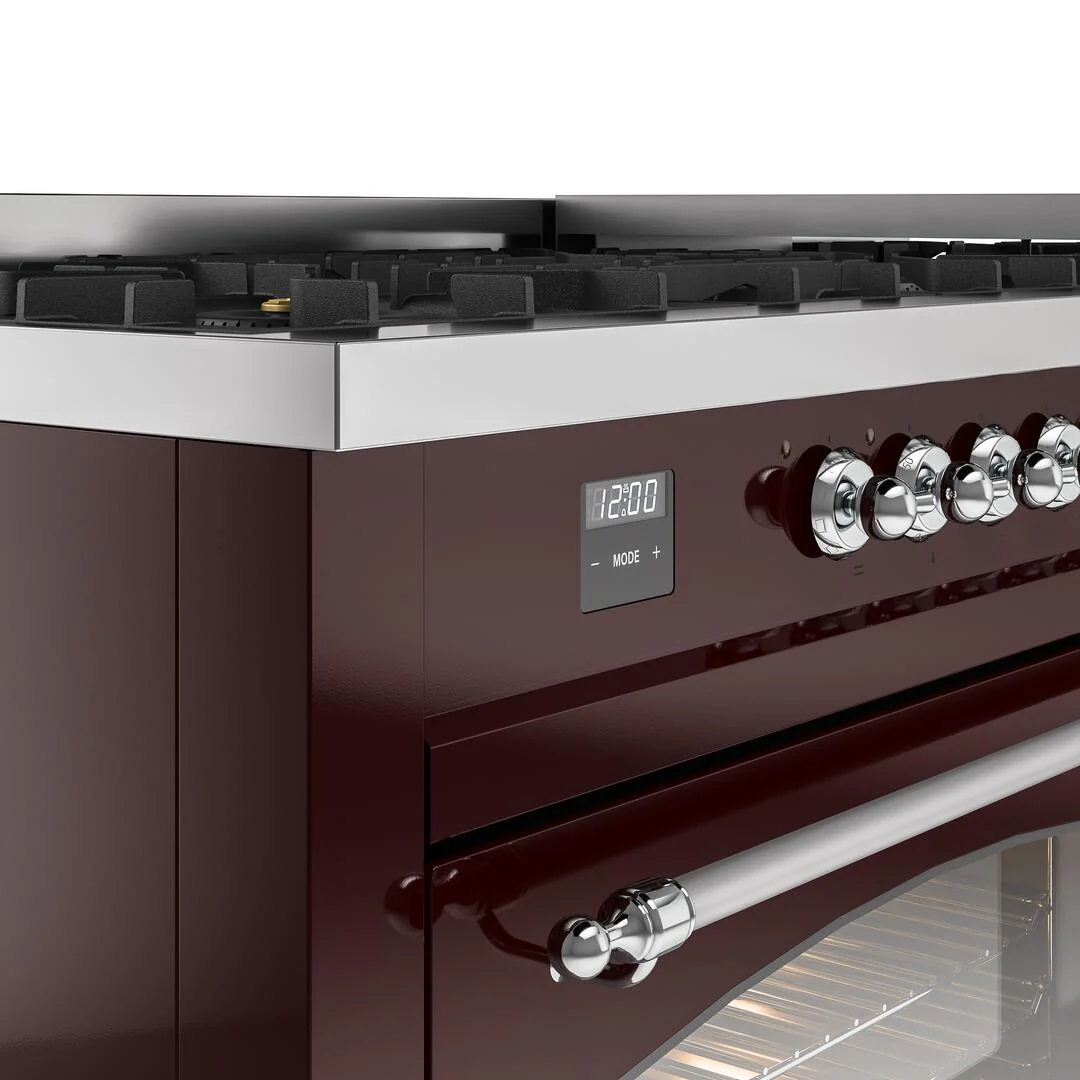 Ilve UP60FNMPBUCLP Nostalgie Ii 60 Inch Dual Fuel Liquid Propane Freestanding Range In Burgundy With Chrome Trim - Image 7