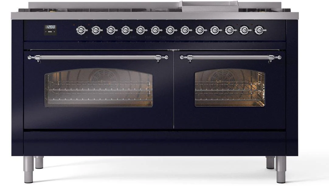 Ilve UP60FNMPMBCLP Nostalgie Ii 60 Inch Dual Fuel Liquid Propane Freestanding Range In Blue With Chrome Trim - Image 2