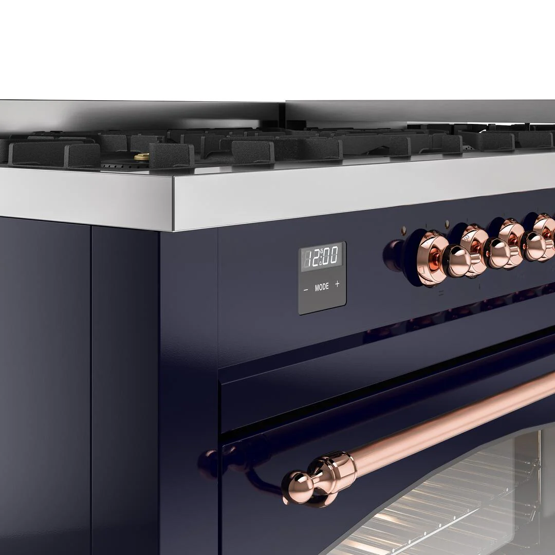 Ilve UP60FNMPMBP Nostalgie Ii 60 Inch Dual Fuel Natural Gas Freestanding Range In Blue With Copper Trim - Image 7