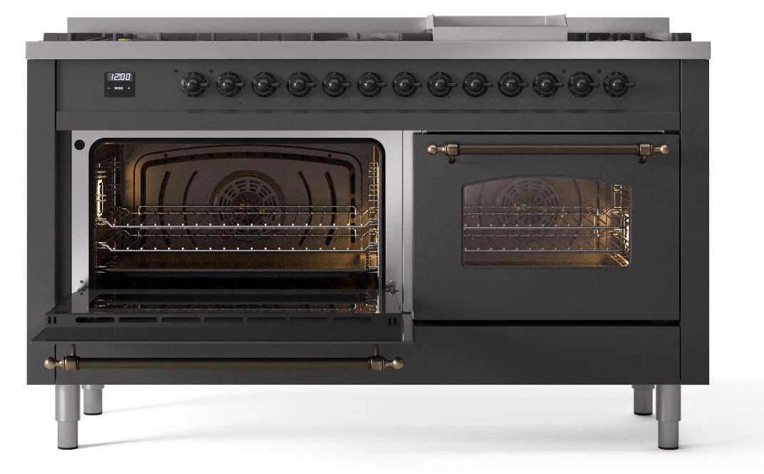 Ilve UP60FNMPMGBLP Nostalgie Ii 60 Inch Dual Fuel Liquid Propane Freestanding Range In Matte Graphite With Bronze Trim - Image 3