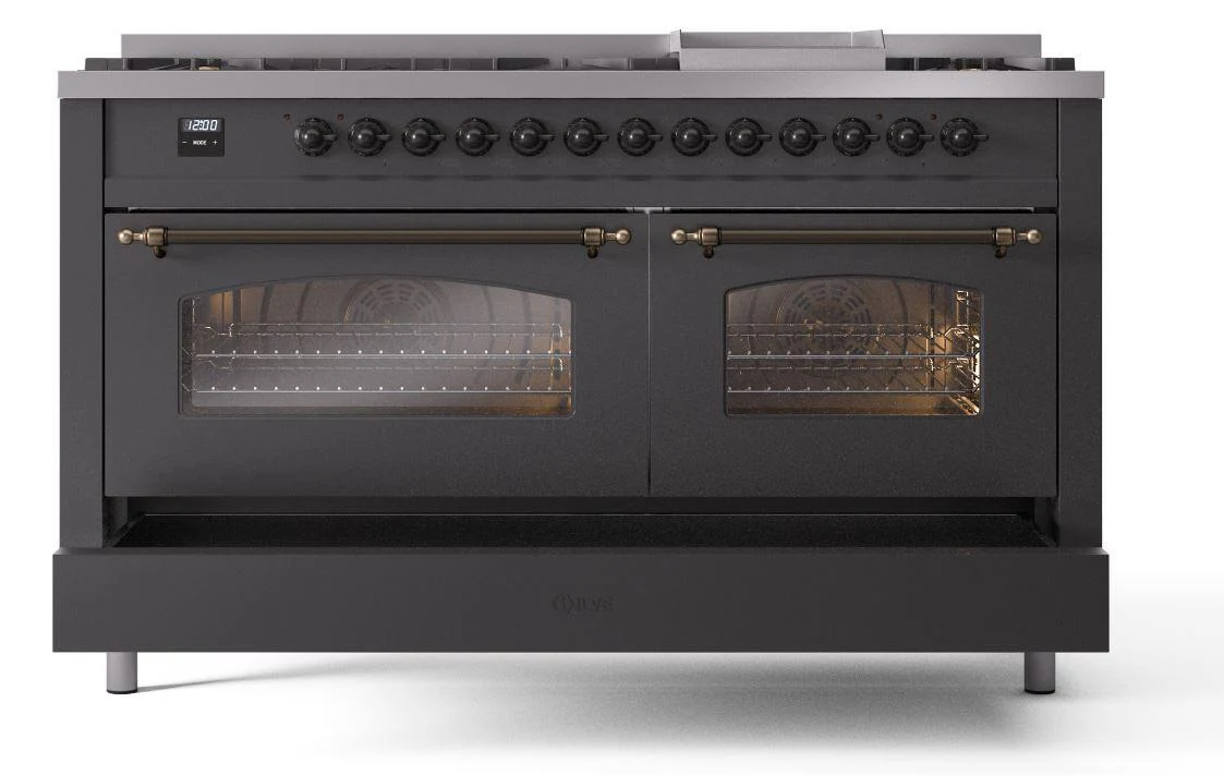 Ilve UP60FNMPMGBLP Nostalgie Ii 60 Inch Dual Fuel Liquid Propane Freestanding Range In Matte Graphite With Bronze Trim - Image 6