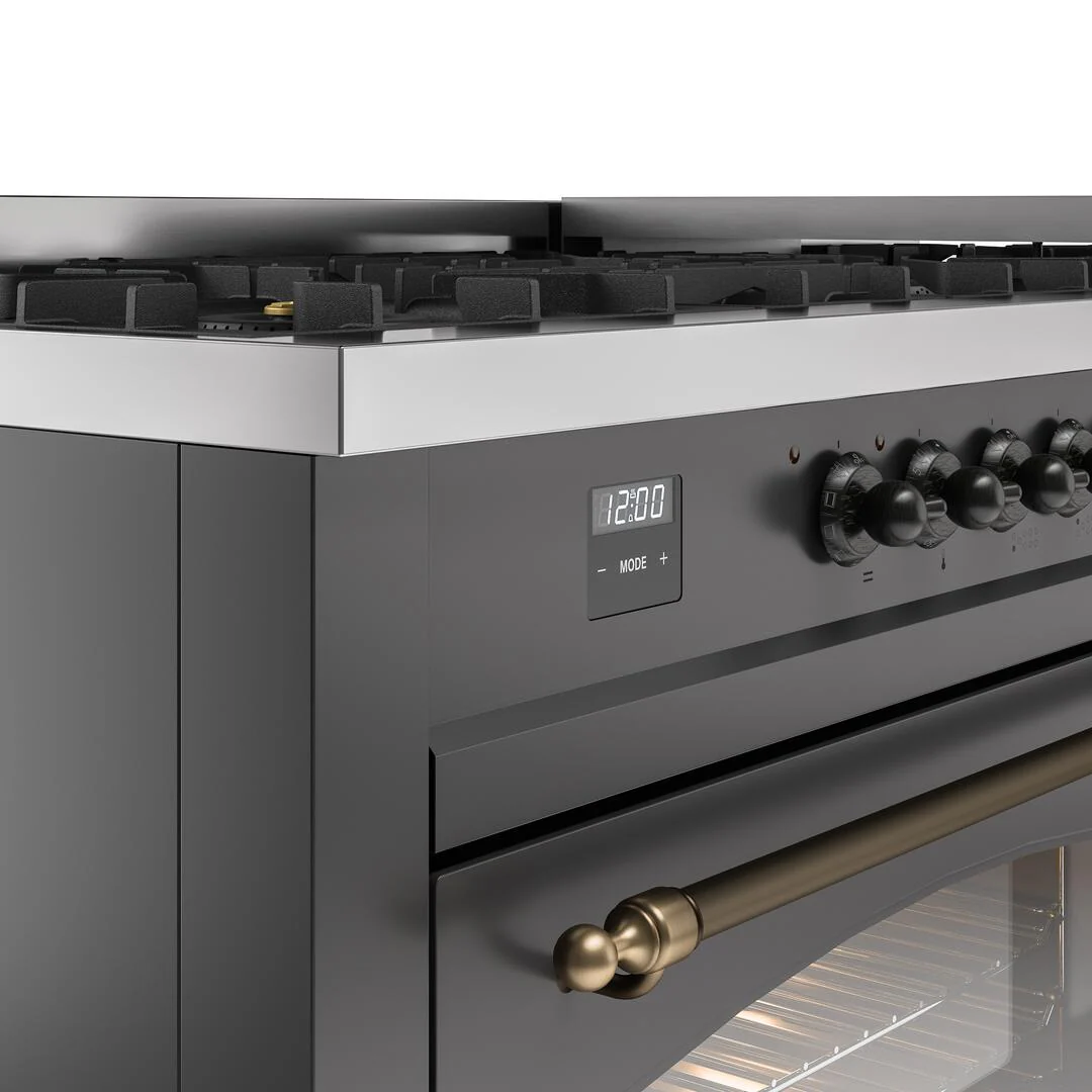 Ilve UP60FNMPMGBLP Nostalgie Ii 60 Inch Dual Fuel Liquid Propane Freestanding Range In Matte Graphite With Bronze Trim - Image 7