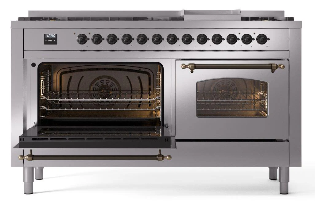 Ilve UP60FNMPSSB Nostalgie Ii 60 Inch Dual Fuel Natural Gas Freestanding Range In Stainless Steel With Bronze Trim - Image 3