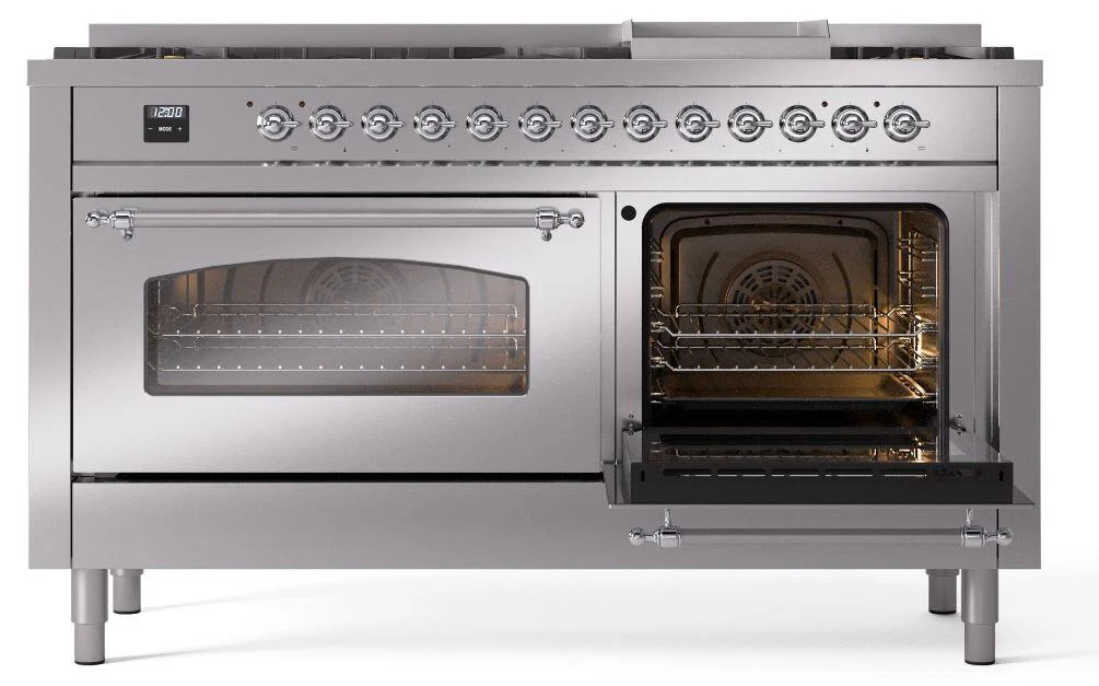 Ilve UP60FNMPSSC Nostalgie Ii 60 Inch Dual Fuel Natural Gas Freestanding Range In Stainless Steel With Chrome Trim - Image 4