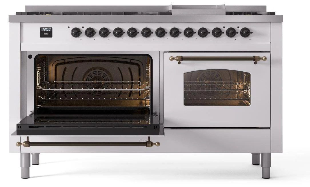 Ilve UP60FNMPWHB Nostalgie Ii 60 Inch Dual Fuel Natural Gas Freestanding Range In White With Bronze Trim - Image 3