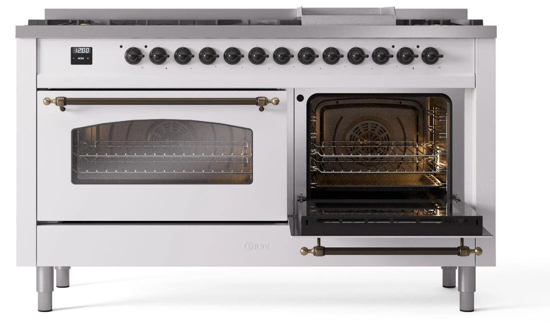 Ilve UP60FNMPWHB Nostalgie Ii 60 Inch Dual Fuel Natural Gas Freestanding Range In White With Bronze Trim - Image 4