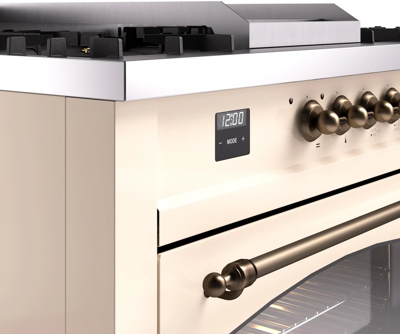 Ilve UP60FSNMPAWB Nostalgie Ii 60 Inch Dual Fuel Natural Gas Freestanding Range In Antique White With Bronze Trim - Image 7