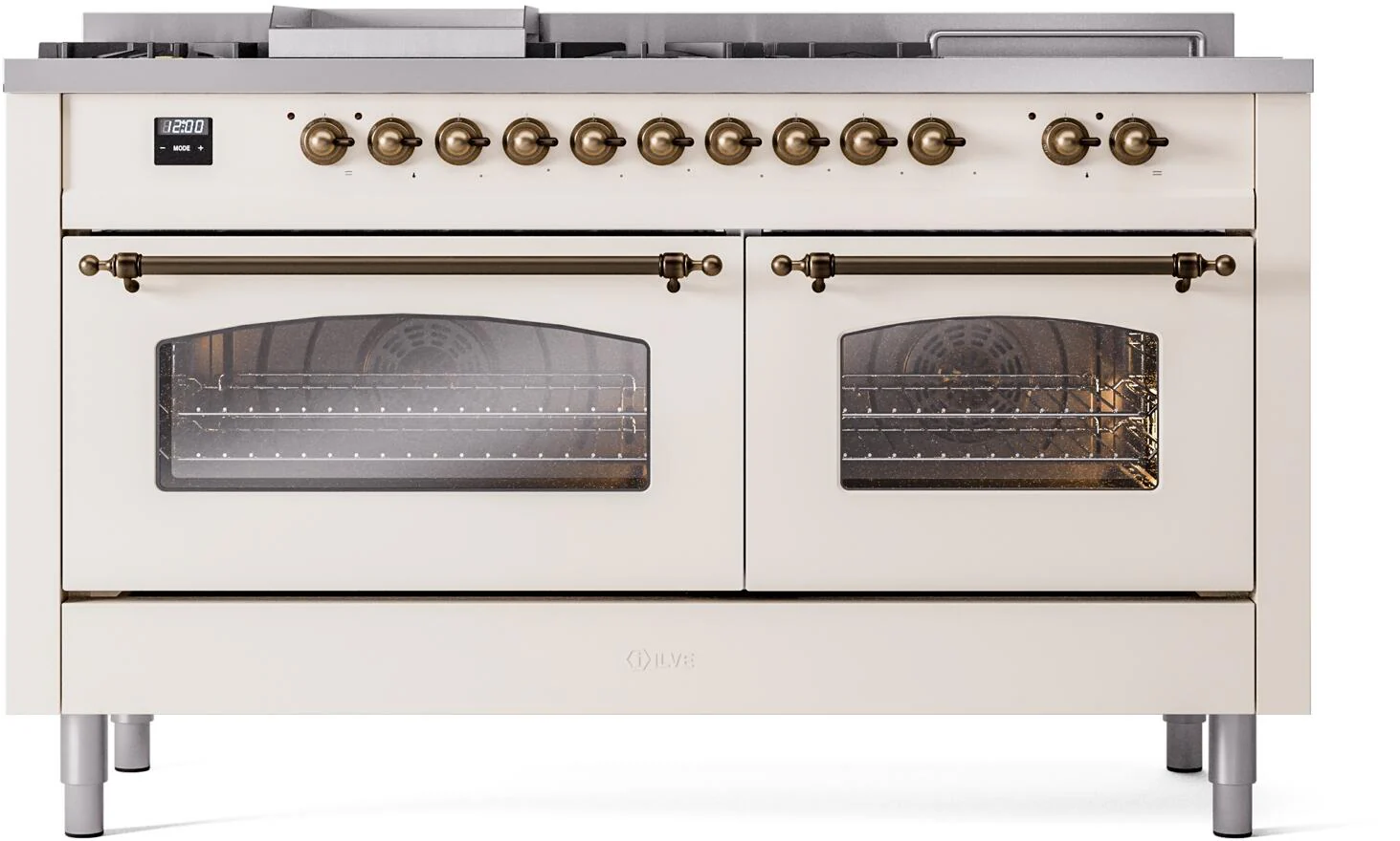 Ilve UP60FSNMPAWBLP Nostalgie Ii 60 Inch Dual Fuel Liquid Propane Freestanding Range In Antique White With Bronze Trim - Image 2