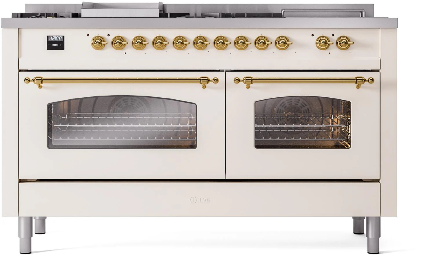 Ilve UP60FSNMPAWGLP Nostalgie Ii 60 Inch Dual Fuel Liquid Propane Freestanding Range In Antique White With Brass Trim - Image 2