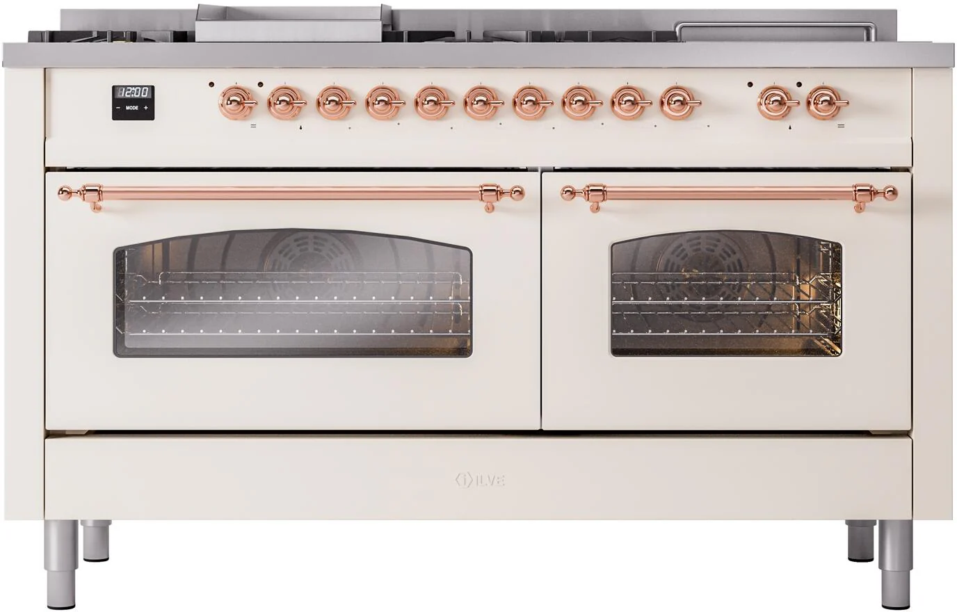 Ilve UP60FSNMPAWP Nostalgie Ii 60 Inch Dual Fuel Natural Gas Freestanding Range In Antique White With Copper Trim - Image 2