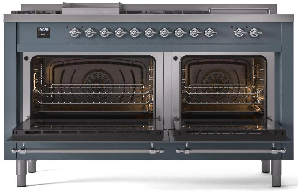 Ilve UP60FSNMPBGC Nostalgie Ii 60 Inch Dual Fuel Natural Gas Freestanding Range In Blue Grey With Chrome Trim - Image 5
