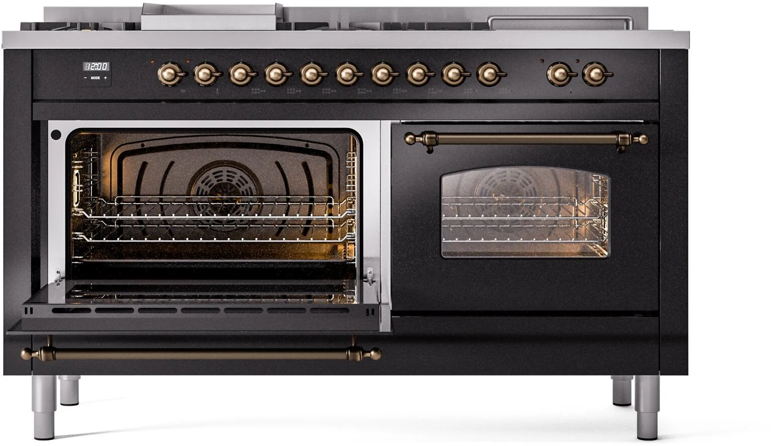 Ilve UP60FSNMPBKBLP Nostalgie Ii 60 Inch Dual Fuel Liquid Propane Freestanding Range In Glossy Black With Bronze Trim - Image 4