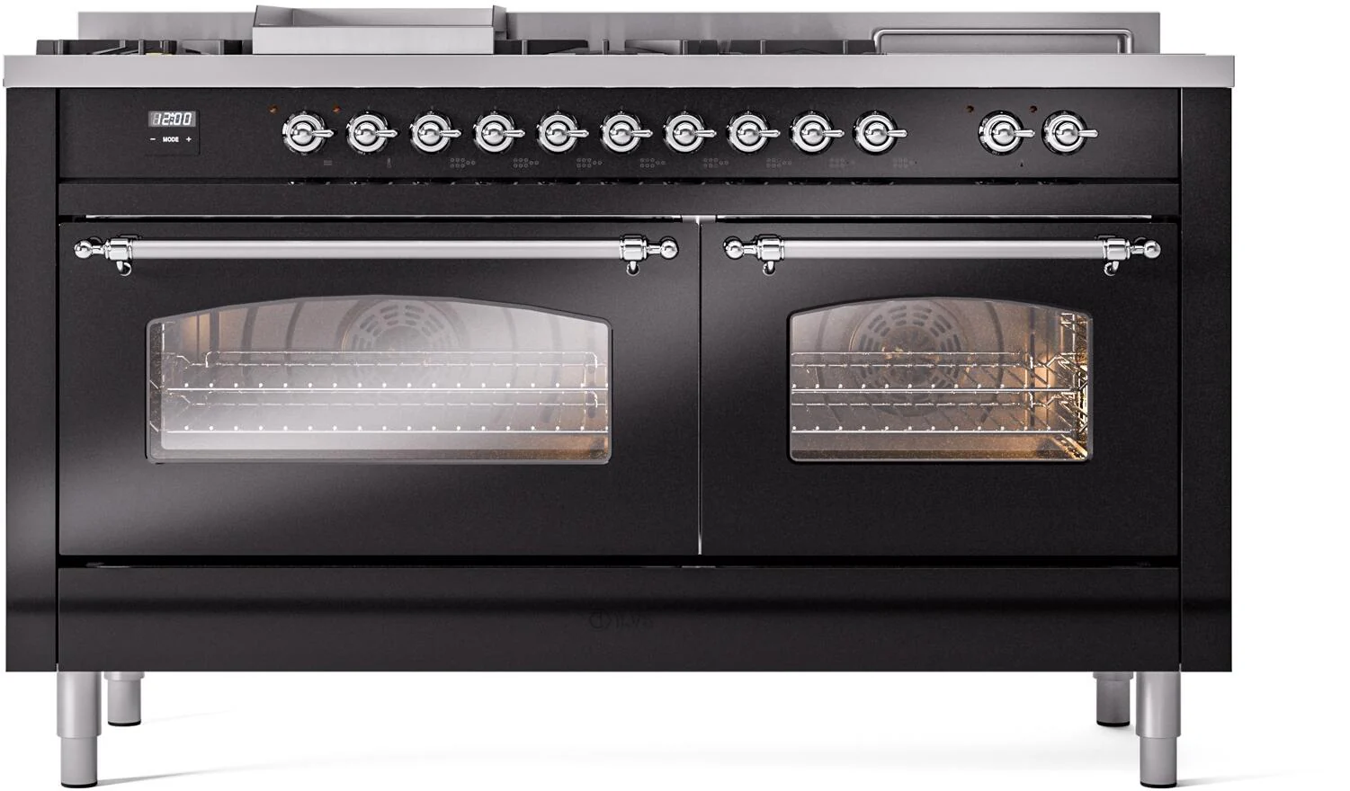 Ilve UP60FSNMPBKCLP Nostalgie Ii 60 Inch Dual Fuel Liquid Propane Freestanding Range In Glossy Black With Chrome Trim - Image 2