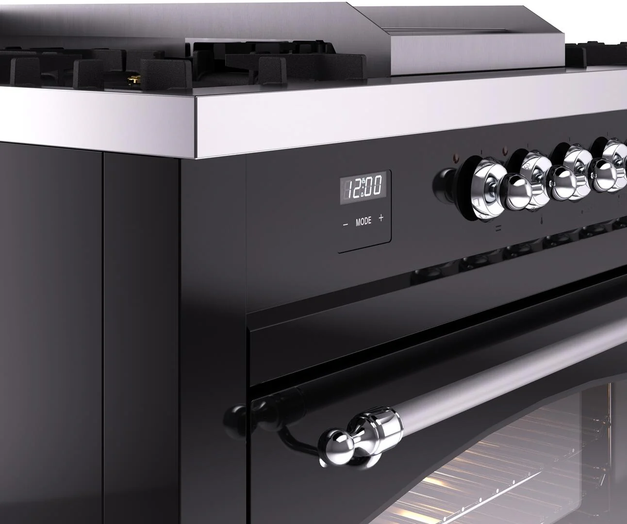 Ilve UP60FSNMPBKCLP Nostalgie Ii 60 Inch Dual Fuel Liquid Propane Freestanding Range In Glossy Black With Chrome Trim - Image 7