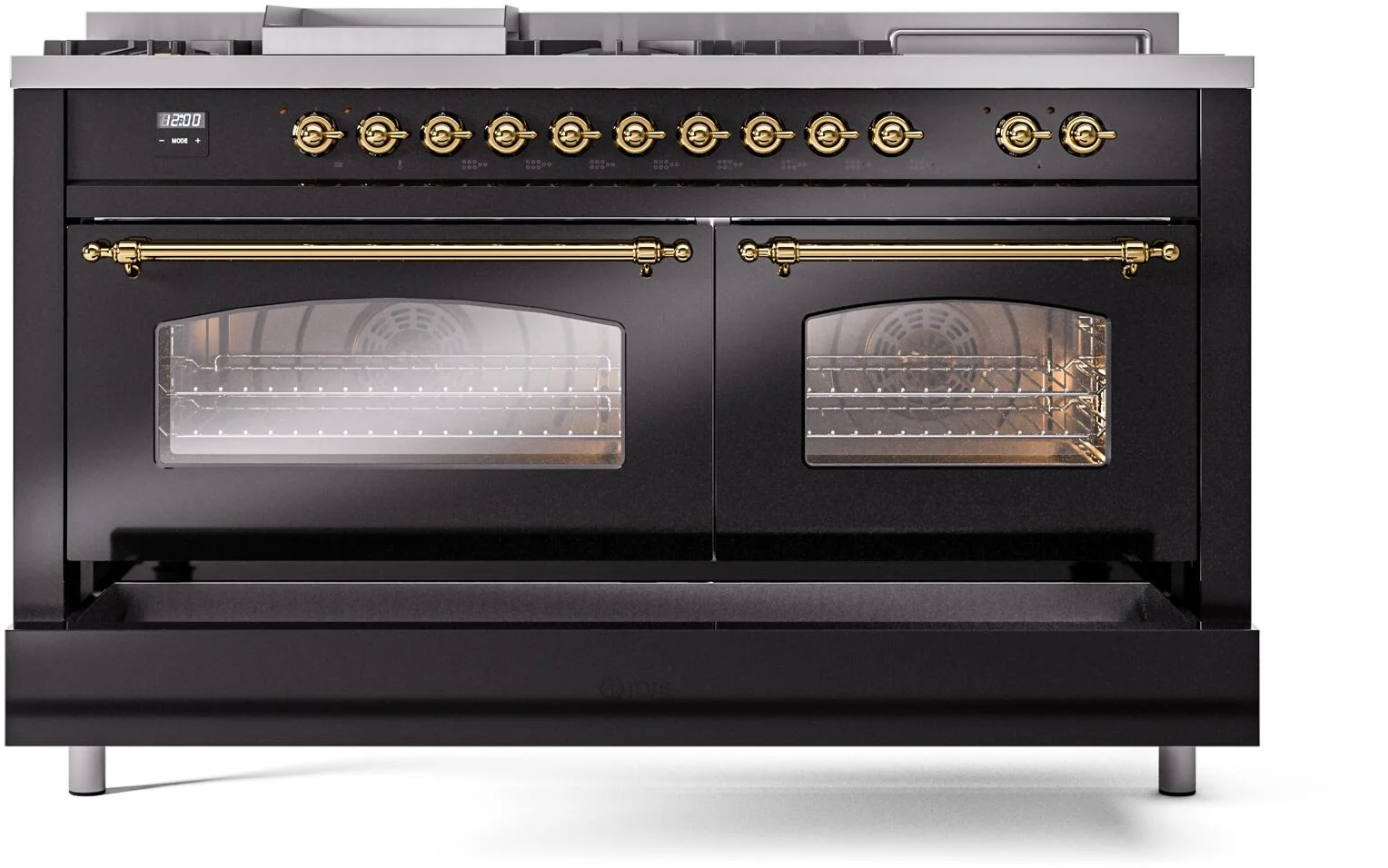 Ilve UP60FSNMPBKGLP Nostalgie Ii 60 Inch Dual Fuel Liquid Propane Freestanding Range In Glossy Black With Brass Trim - Image 6