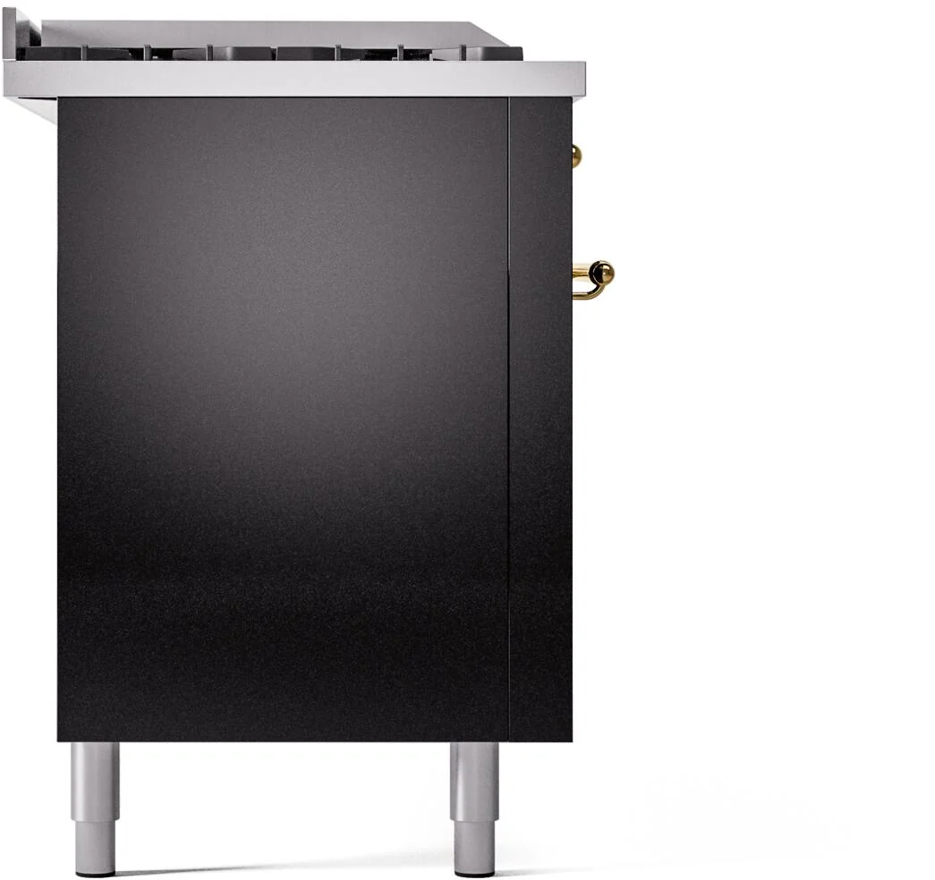 Ilve UP60FSNMPBKGLP Nostalgie Ii 60 Inch Dual Fuel Liquid Propane Freestanding Range In Glossy Black With Brass Trim - Image 8