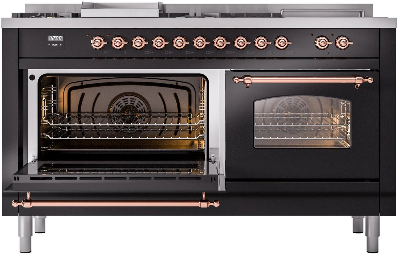 Ilve UP60FSNMPBKP Nostalgie Ii 60 Inch Dual Fuel Natural Gas Freestanding Range In Glossy Black With Copper Trim - Image 4