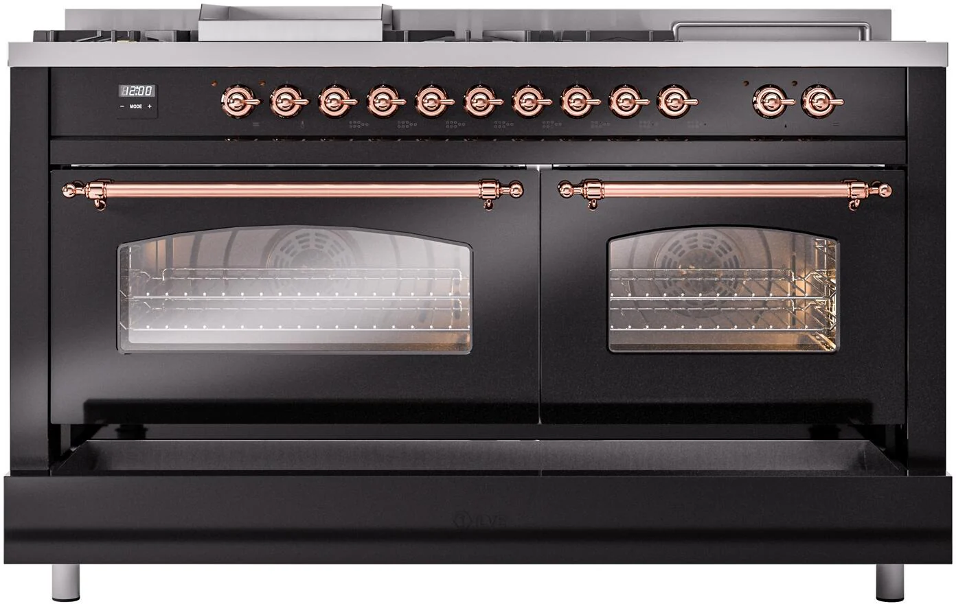 Ilve UP60FSNMPBKPLP Nostalgie Ii 60 Inch Dual Fuel Liquid Propane Freestanding Range In Glossy Black With Copper Trim - Image 6