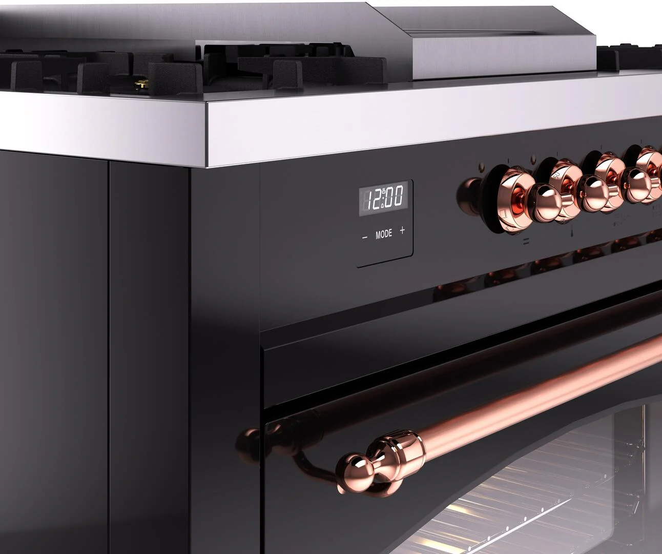 Ilve UP60FSNMPBKPLP Nostalgie Ii 60 Inch Dual Fuel Liquid Propane Freestanding Range In Glossy Black With Copper Trim - Image 7