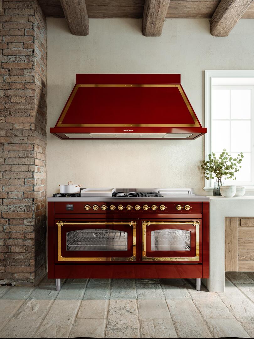 Ilve UP60FSNMPBUB Nostalgie Ii 60 Inch Dual Fuel Natural Gas Freestanding Range In Burgundy With Bronze Trim - Image 12