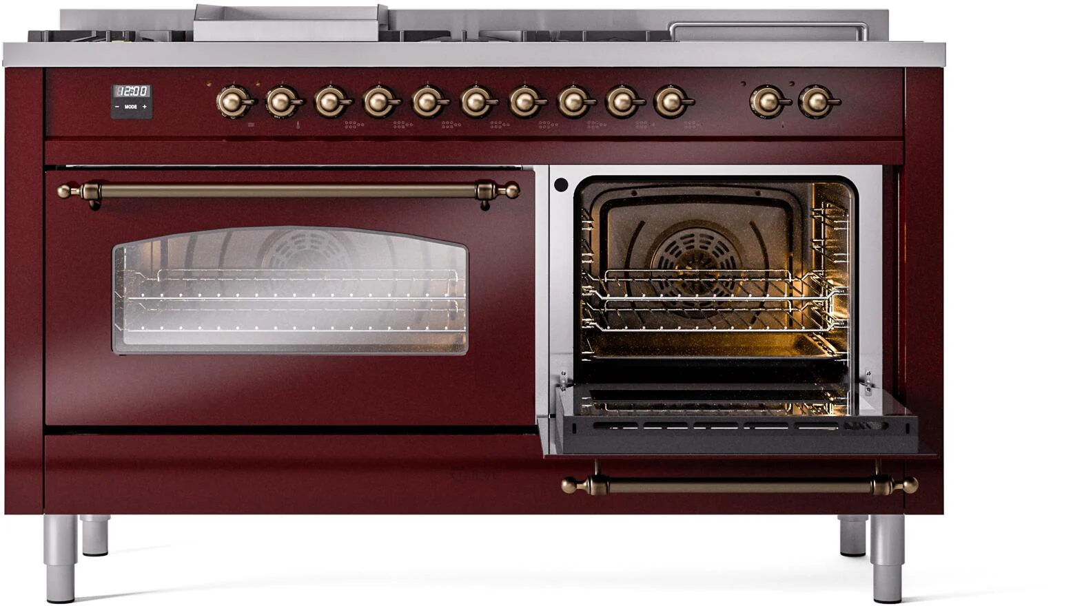 Ilve UP60FSNMPBUB Nostalgie Ii 60 Inch Dual Fuel Natural Gas Freestanding Range In Burgundy With Bronze Trim - Image 5