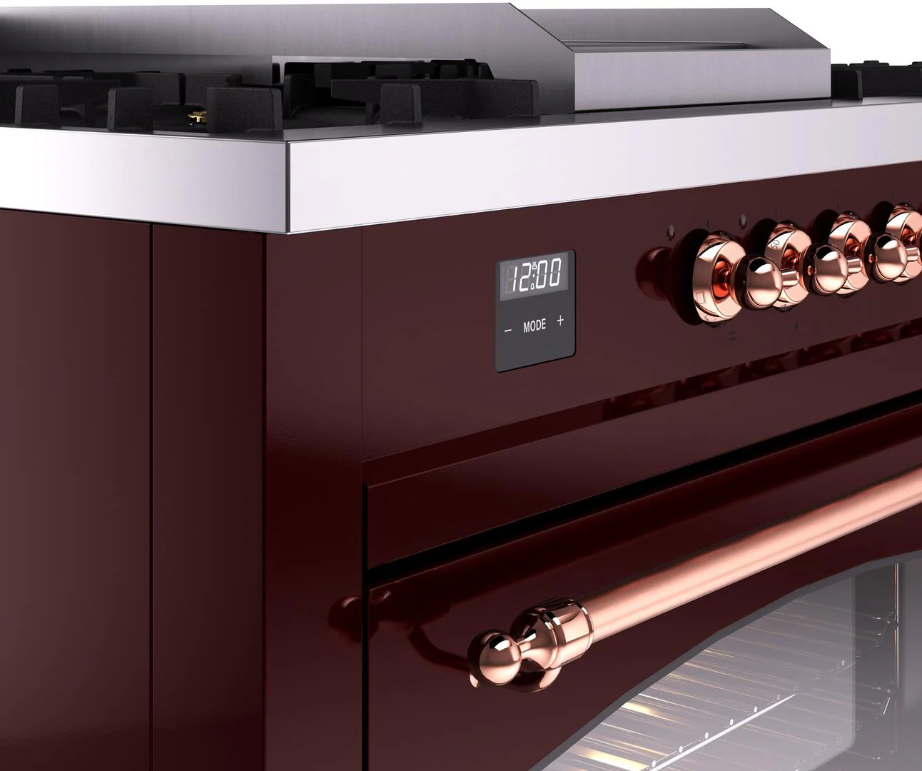 Ilve UP60FSNMPBUP Nostalgie Ii 60 Inch Dual Fuel Natural Gas Freestanding Range In Burgundy With Copper Trim - Image 7