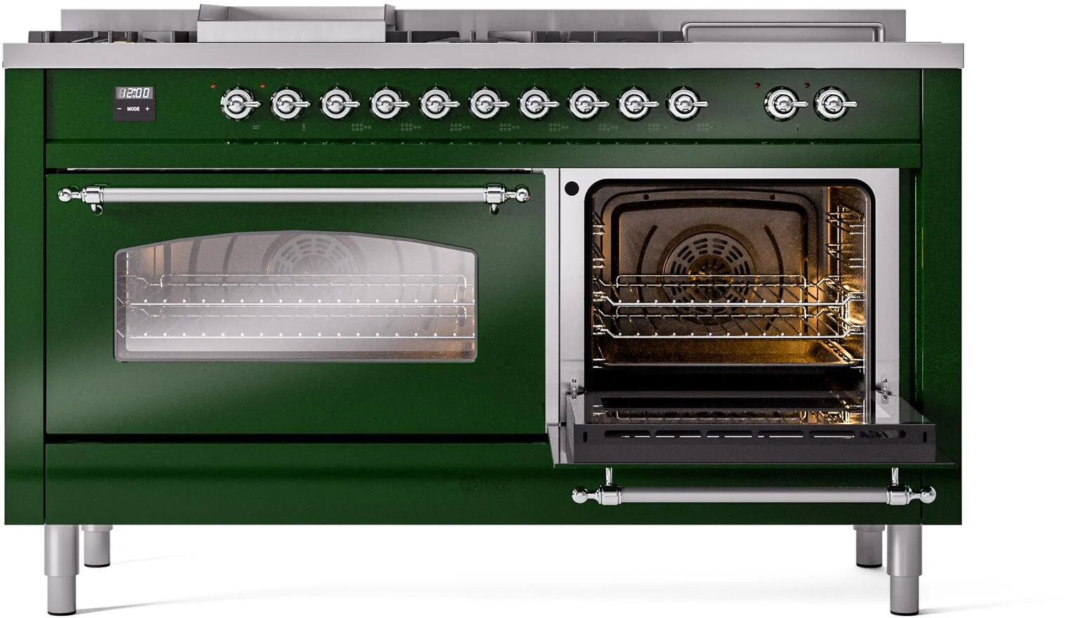 Ilve UP60FSNMPEGC Nostalgie Ii 60 Inch Dual Fuel Natural Gas Freestanding Range In Emerald Green With Chrome Trim - Image 5